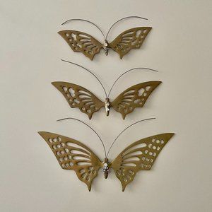 Vintage Brass Butterfly Trio with Vintage Rhinestone Accents